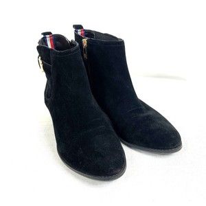 Tommy Hilfiger Women’s Bootie Black Size 10M Suede Boots Chelsea Gold Hardware